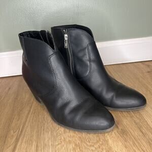 FRYE Womens 7.5 Boots Black Leather Almond Toe Ankle Booties Block 3471729 -W50